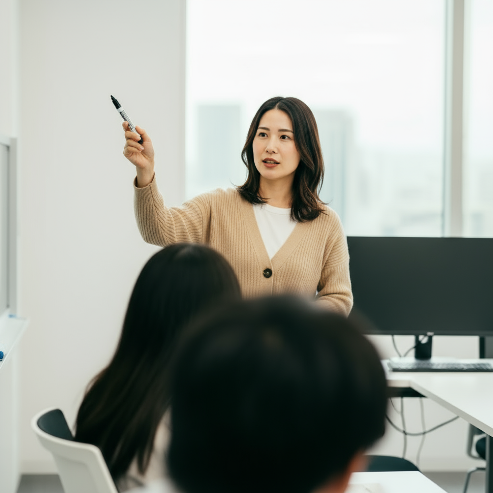 研修運営スタッフが講義している様子